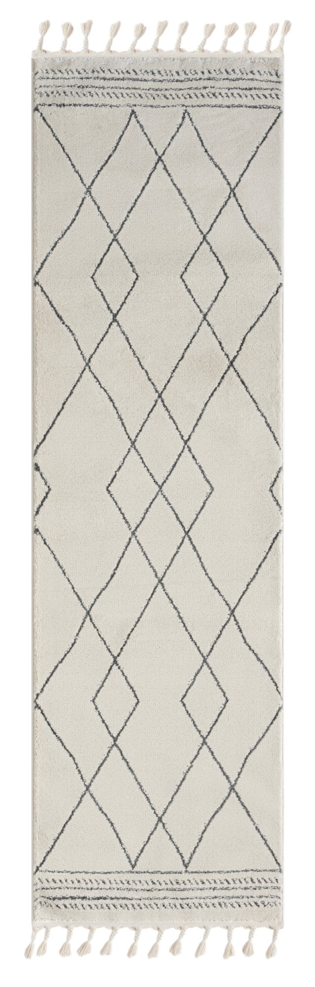 Dywan MY-RUG, Ella, 250x80, biały, dywan z głębokim włosiem, nowoczesny, marokański wzór, puszysty i miękki, wzór w romby Scandi, bieżnik