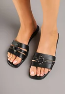 Klapki i japonki damskie - Czarne Eleganckie Klapki w Minimalistycznym Stylu z Ozdobną Aplikacją Galisse - miniaturka - grafika 1