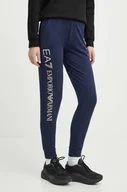 Spodnie damskie - EA7 Emporio Armani spodnie dresowe kolor granatowy z nadrukiem - miniaturka - grafika 1