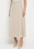 Spódnice - Jasnobeżowa Gładka Spódnica Maxi z Gumką w Pasie i Klamrą Orirsa - miniaturka - grafika 1