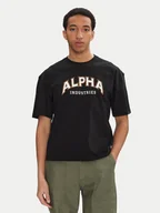 Koszulki męskie - Alpha Industries T-Shirt College 146501 Czarny Relaxed Fit - miniaturka - grafika 1