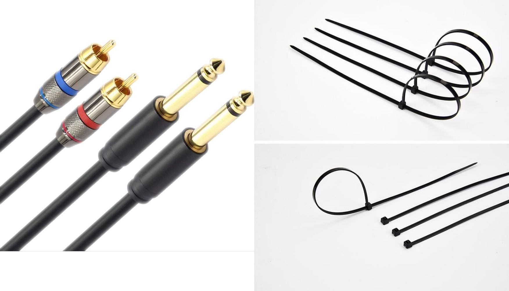 Kabel Mozos Kabel Mozos Jack 6.3mm - RCA Cinch x2 3m czarny MCABLE-2JT2R + Opaska zaciskowa Czarny 100 sztuk MCABLE-L
