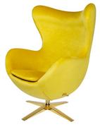 Fotele - King Home Fotel EGG SZEROKI VELVET GOLD żółty.20 welur podstawa złota - miniaturka - grafika 1