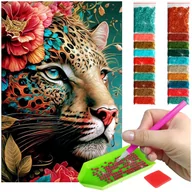 Zabawki kreatywne - Haft Diamentowy ARTULIO, Obraz DIY 5D, Diamond Painting, Mozaika Diamentowa 40X60cm (Tygrys pośród kwiatów) + Zestaw Akcesoriów - miniaturka - grafika 1