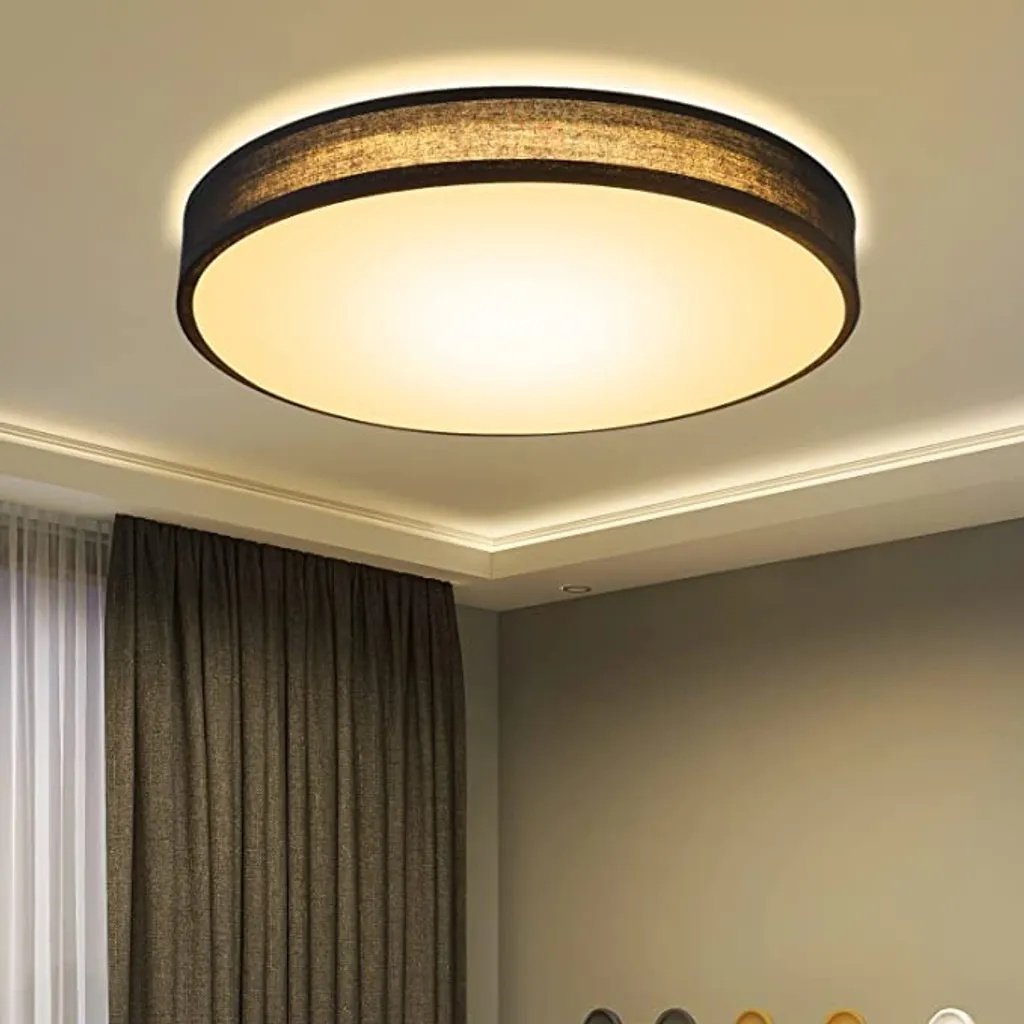 ZMH LED lampa sufitowa do salonu okrągła czarna tkanina, nowoczesna lampa do sypialni 3000 K 12W ciepła biel z kloszem z tkaniny do kuchni przedpokoju sypialni Ø30 cm