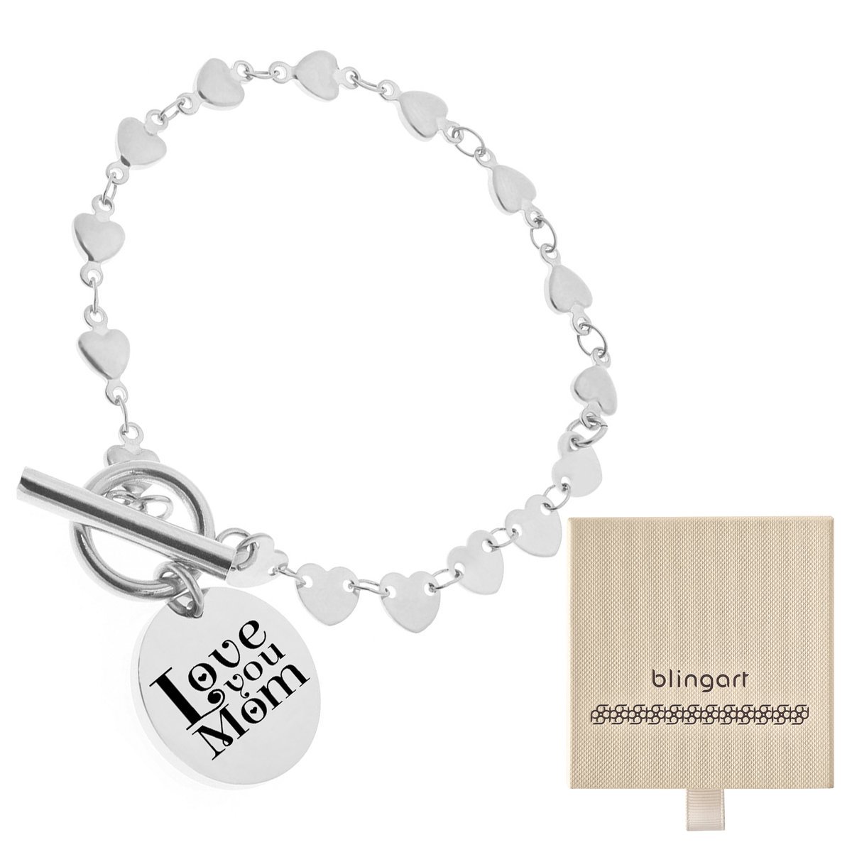 Bransoletka STALOWA serca pozłacana stal GRAWER