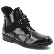 Botki damskie - Czarne Botki S.Barski Eleganckie Obuwie Damskie Z Ozdobą - miniaturka - grafika 1