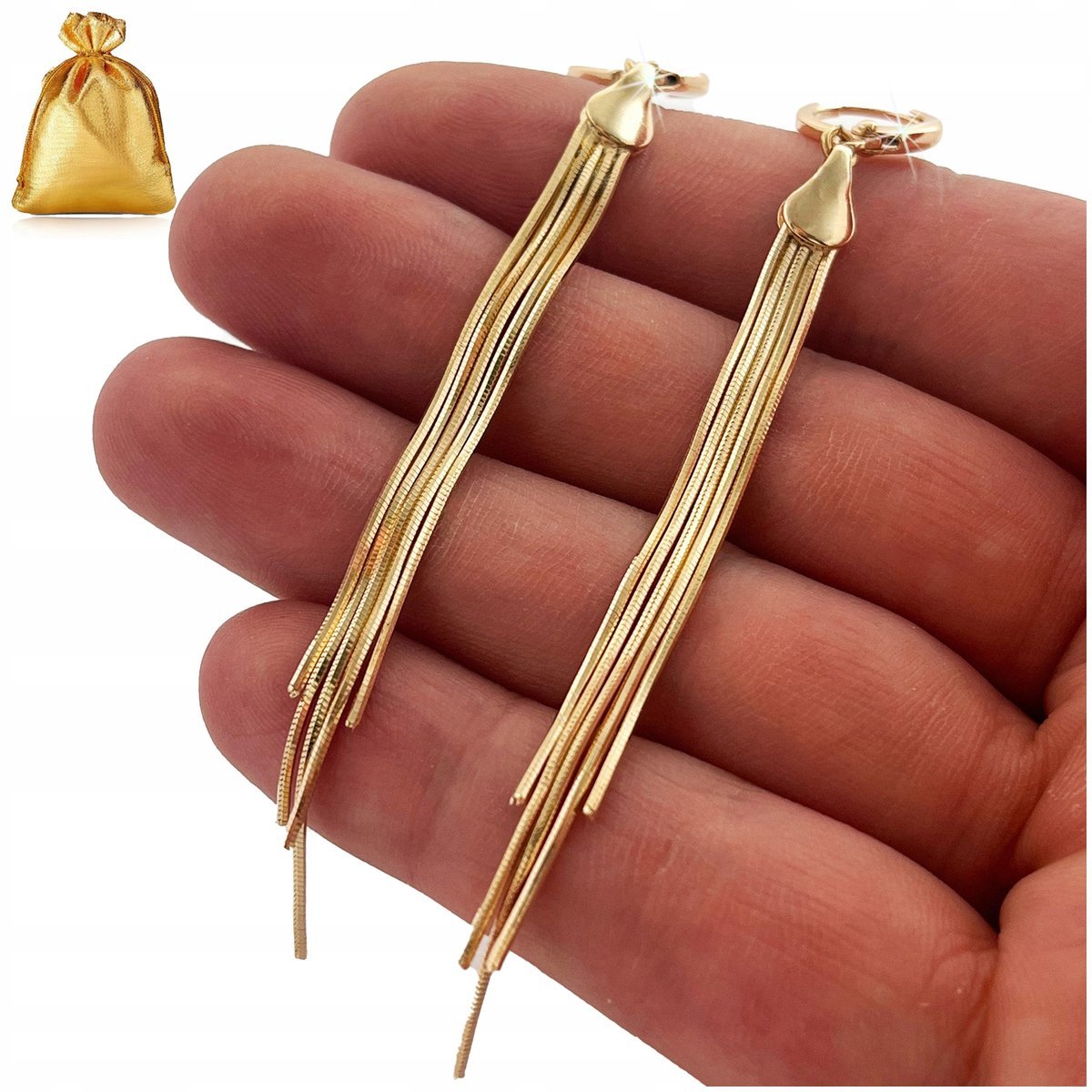 KOLCZYKI WISZACE DLUGIE NITKI ZLOTE STAL CHIRURGICZNA POZŁACANE / DLA NIEJ