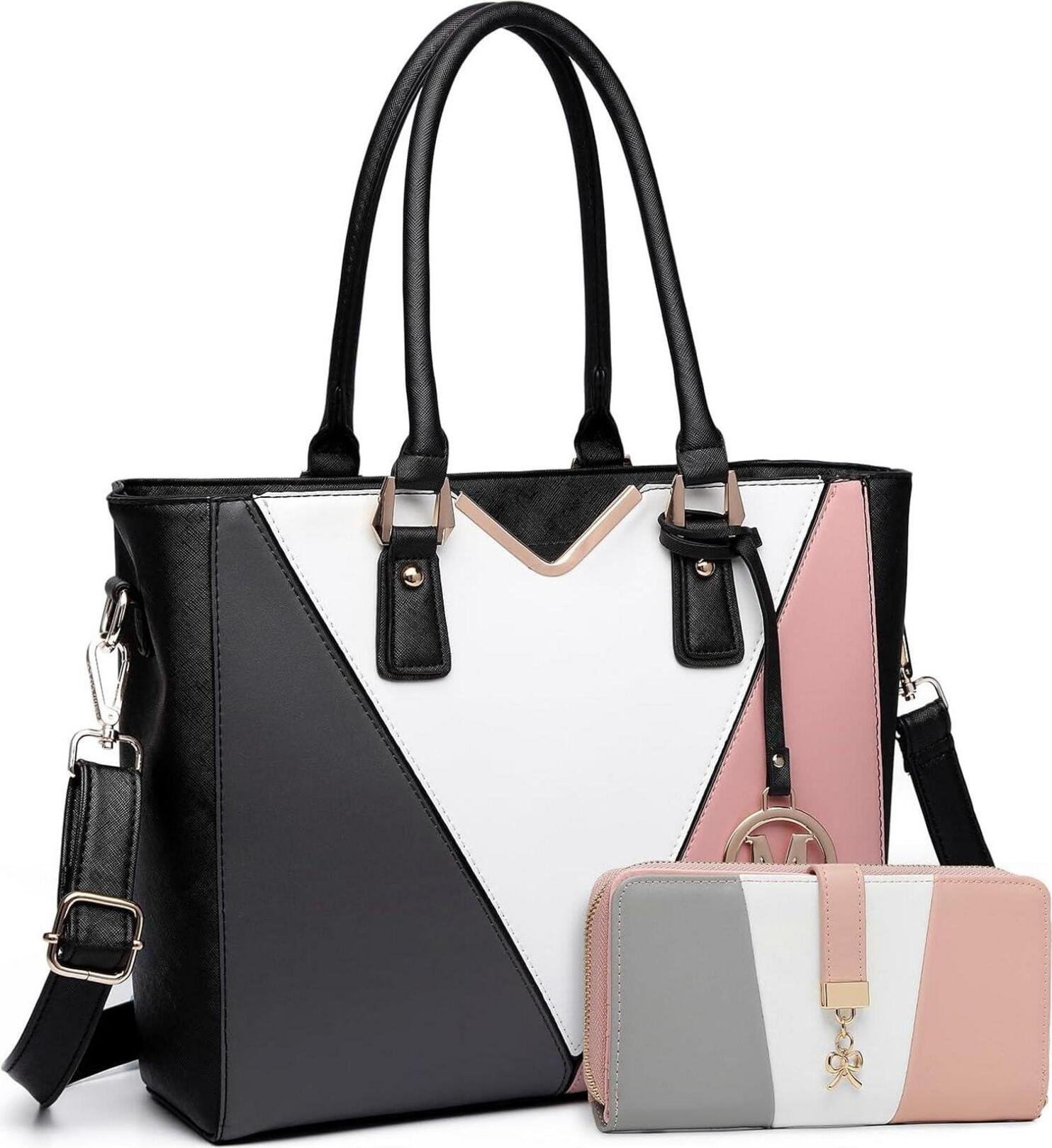 Miss Lulu torebka damska torba na ramię torba skórzana shopper w kształcie litery V - czarny