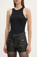 Spodenki damskie - The Kooples szorty skórzane damskie kolor czarny gładkie high waist FSHO29010K - miniaturka - grafika 1
