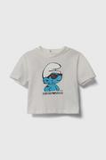 Koszulki dla chłopców - Emporio Armani t-shirt bawełniany niemowlęcy x The Smurfs kolor beżowy z nadrukiem - miniaturka - grafika 1