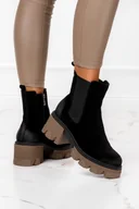 Botki damskie - Czarne botki na słupku z gumką POLSKA SKÓRA Casu 60375 - miniaturka - grafika 1