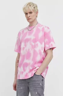 Koszulki męskie - HUGO t-shirt bawełniany męski kolor różowy wzorzysty - Hugo - grafika 1