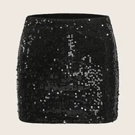 Spódnice - TEMU Elegancka mini spódniczka A-line z cekinami dla kobiet Codzienna odzież, jednolity , bez paska, na każdą porę roku - miniaturka - grafika 1