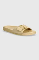 Klapki i japonki damskie - Tommy Hilfiger klapki zamszowe TH HARDWARE SUEDE FLAT SANDAL damskie kolor beżowy FW0FW07935 - miniaturka - grafika 1