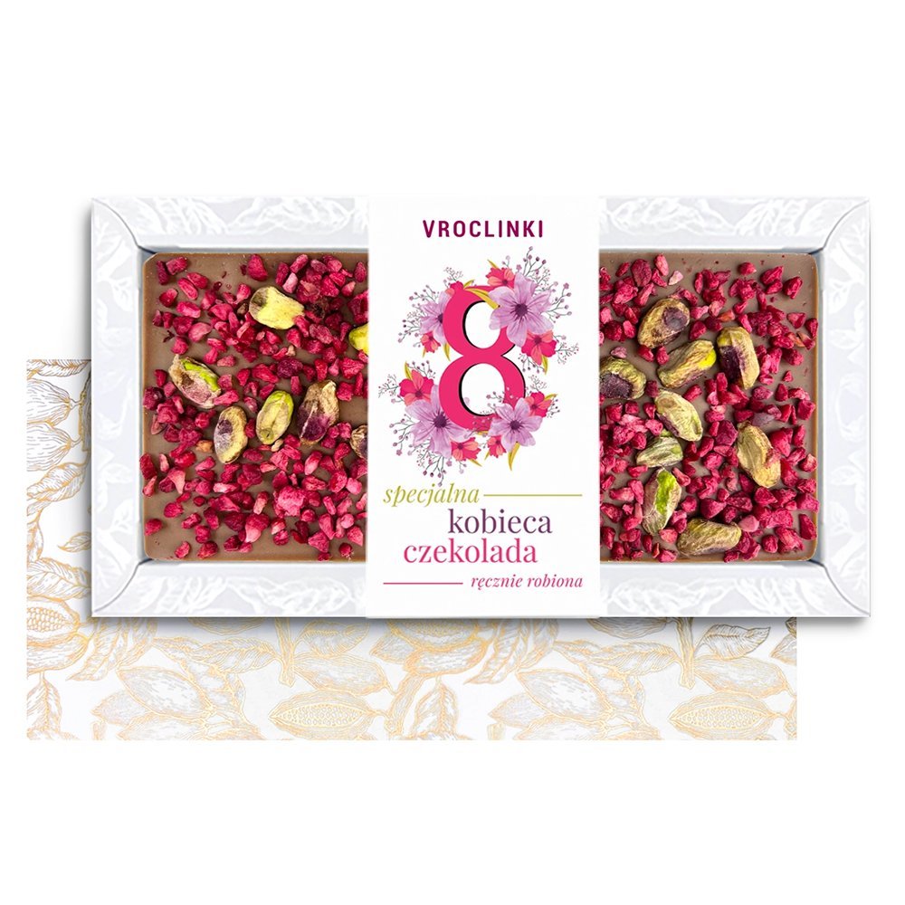Czekolada Mleczna z Malinami i Pistacjami na Dzień Kobiet (80g)