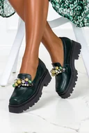 Mokasyny damskie - Zielone mokasyny skórzane damskie na platformie z ozdobą PRODUKT POLSKI Casu 1691-O-NO-39 - miniaturka - grafika 1