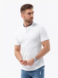 Koszule męskie - Koszula męska dzianinowa z krótkim rękawem - biała V1  K543 - grafika 1