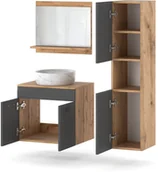 Szafki łazienkowe - Zestaw Łazienkowy Wiszący 90cm Szafka Z Umywalką Lustro Słupek Dąb Wotan - miniaturka - grafika 1