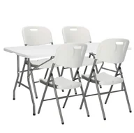 Meble ogrodowe - Meble turystyczne składane, stół 180x74 cm z 4 krzesłami zestaw cateringowy ogrodowy biały - miniaturka - grafika 1