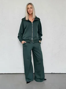 Katya bluza na zamek i spodnie z przeszyciem butelkowy zielony - Komplety damskie - miniaturka - grafika 1