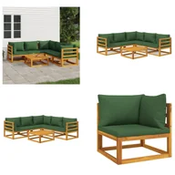 Meble ogrodowe - vidaXL 6-częściowy zestaw wypoczynkowy do ogrodu z zielonymi poduszkami z litego drewna - Zestaw wypoczynkowy do ogrodu - Zestawy wypoczynkowe do ogrodu - Zestaw wypoczynkowy na zewnątrz - Zestaw wypoczynkowy na taras - miniaturka - grafika 1