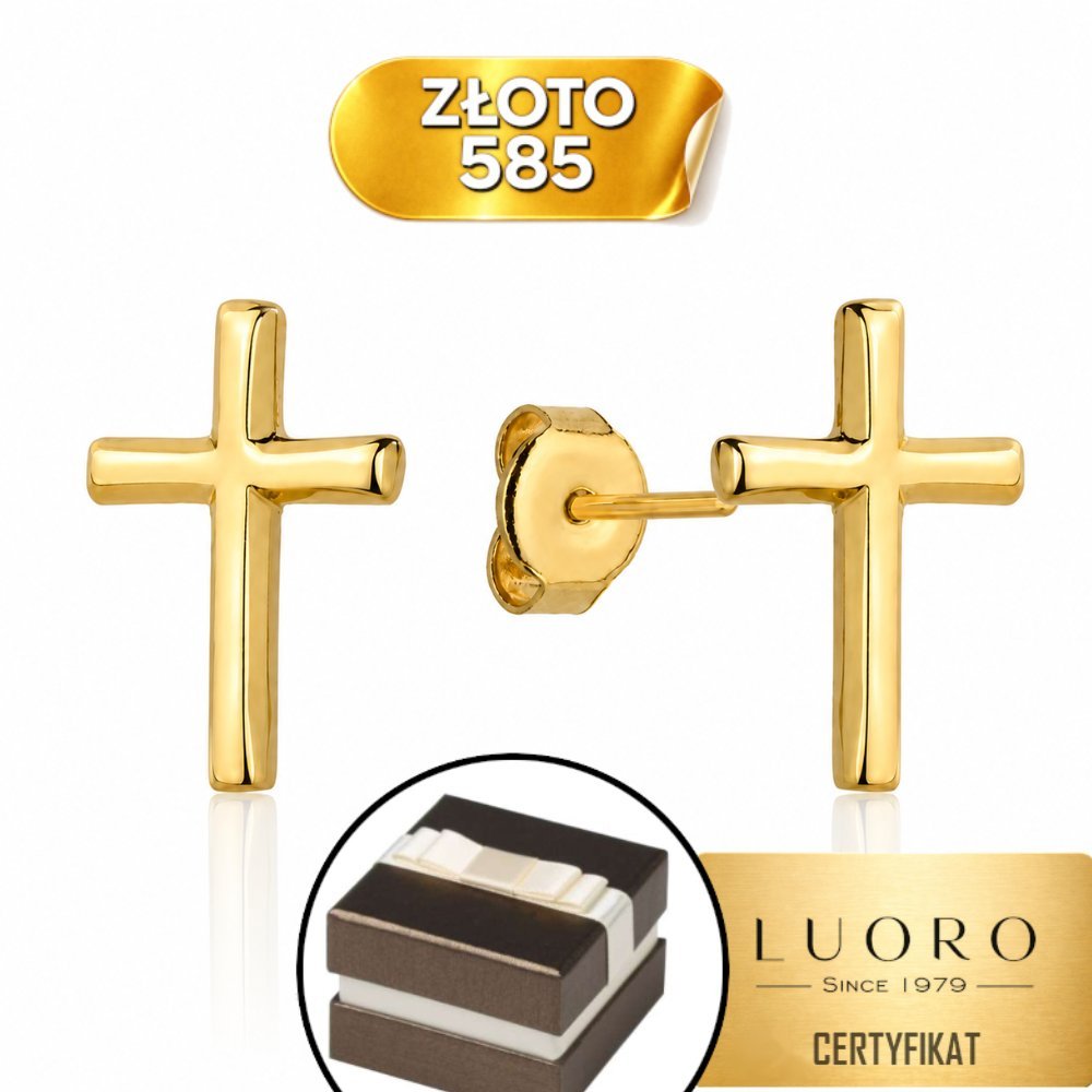 KOLCZYKI ZŁOTE 585 14K KRZYŻYKI 0,8 CM SZTYFT ELEGANCKIE PREZENT PUDEŁKO