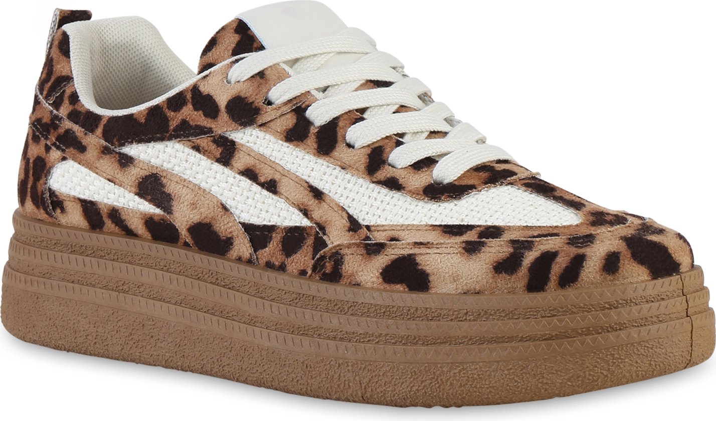 VAN HILL Damskie trampki na platformie sznurowane Wygodne buty casual 841519, Kolor: Jasnobrązowy Leo, Rozmiar: 37
