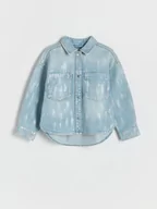 Koszulki dla dziewczynek - Reserved - Jeansowa koszula we wzory - niebieski - miniaturka - grafika 1