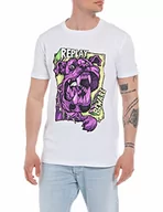 Koszulki męskie - Replay T-shirt męski z krótkim rękawem z nadrukiem, 001 White, M - miniaturka - grafika 1