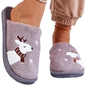 Kapcie damskie - Kapcie Cieple Lekkie Damskie z Reniferem Motyw Zimowy Papcie Szare 36 - miniaturka - grafika 1