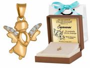 Biżuteria dla dzieci - Złota Zawieszka 585 Aniołek z Kryształkami Grawer - miniaturka - grafika 1