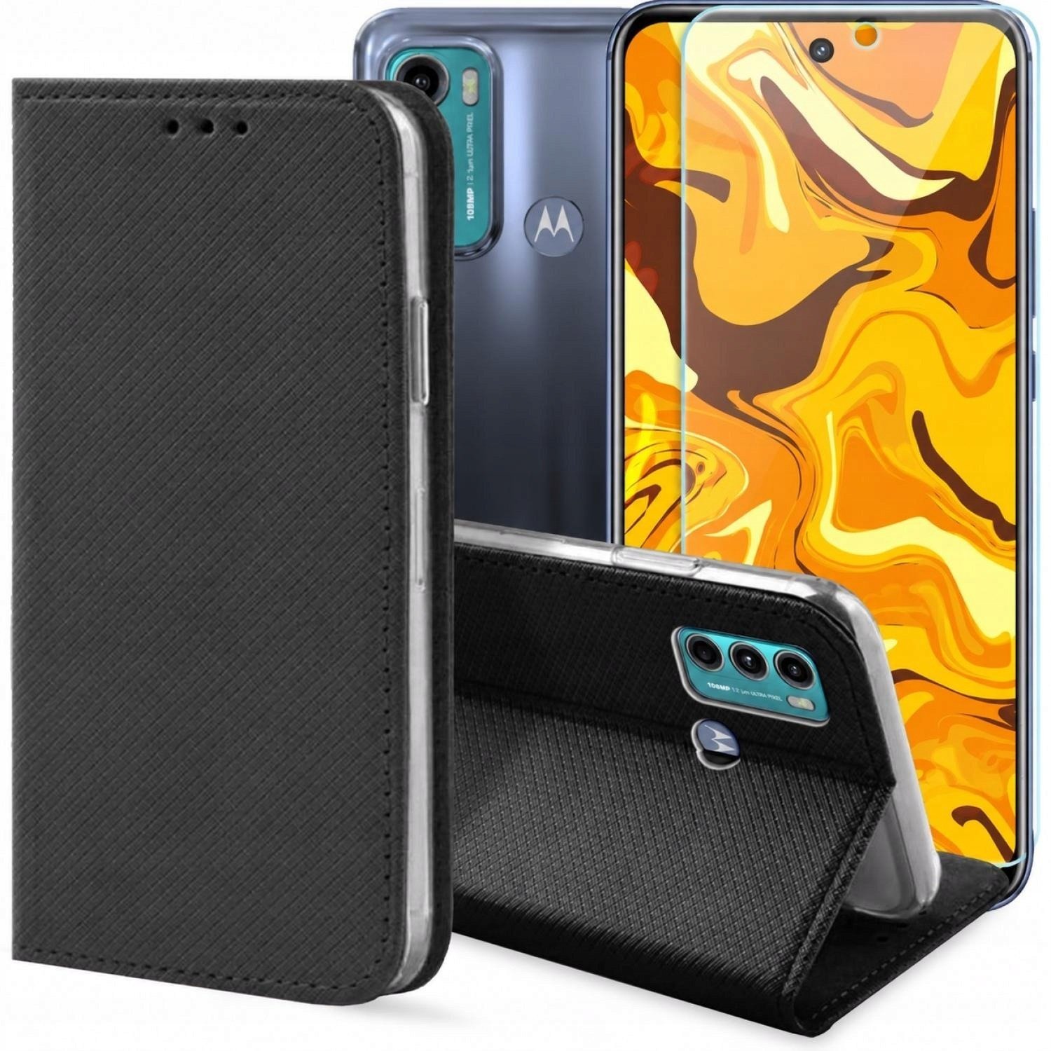 Hello Case Etui z Klapką Do Motorola Moto G60 Czarne, Zamykane, Magnetyczne Szkło BNDL0593