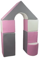 Klocki - mini zamek 6 dużych klocków piankowych do zabawy żłobków przedszkoli (biały, pudrowy róż, szary) - miniaturka - grafika 1