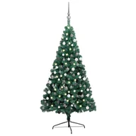 Choinki - vidaXL sztuczne choinka, LED i zestaw bombek, połówka, zielona, 120 cm - miniaturka - grafika 1