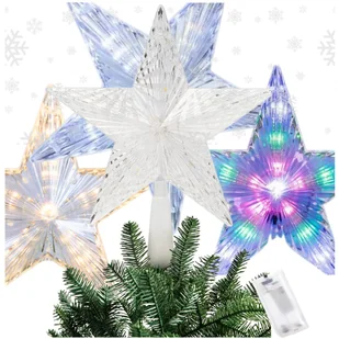 ŚWIECĄCA GWIAZDA NA CHOINKĘ CZUBEK LED OZDOBA DWUSTRONNA BOŻE NARODZENIE zimna biała - Ozdoby bożonarodzeniowe - miniaturka - grafika 1