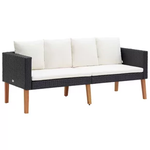 vidaXL 2-osobowa sofa ogrodowa z poduszkami, rattan PE, czarny - Sofy ogrodowe - miniaturka - grafika 1