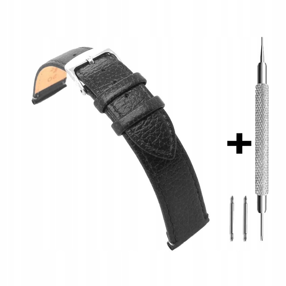 Czarny pasek 22 mm skórzany DILOY 86.22.1 + dwa teleskopy i narzędzie
