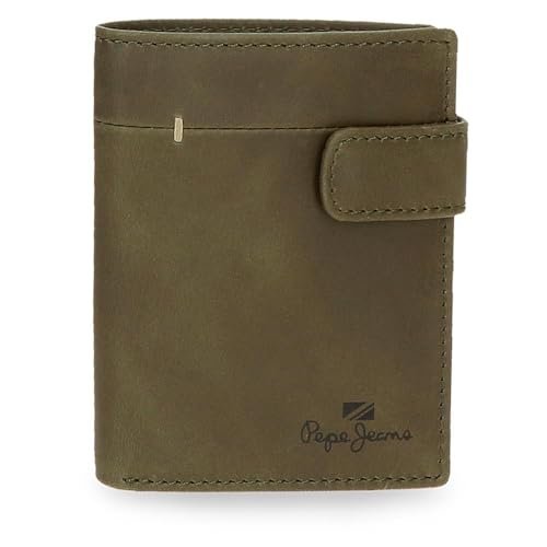 Pepe Jeans Staple Pionowy portfel z uchwytem na karty i zapięciem na kliknięcie Zielony 8,5 x 10,5 x 1 cm Skóra by Joumma Bags, Zielony, Talla única, Pionowy portfel z uchwytem na karty i zapięciem na