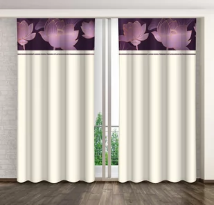 Zasłona gotowa na żabki, 160x250, ecru w kwiaty, ZMK-126 - Zasłony - miniaturka - grafika 1