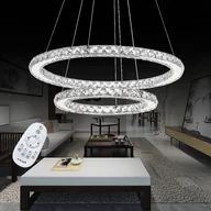 Lampy sufitowe - UISEBRT 48W LED Crystal Design Lampa wisząca Dwa pierścienie Ściemnialna lampa sufitowa Lampa wisząca Kreatywny żyrandol - miniaturka - grafika 1