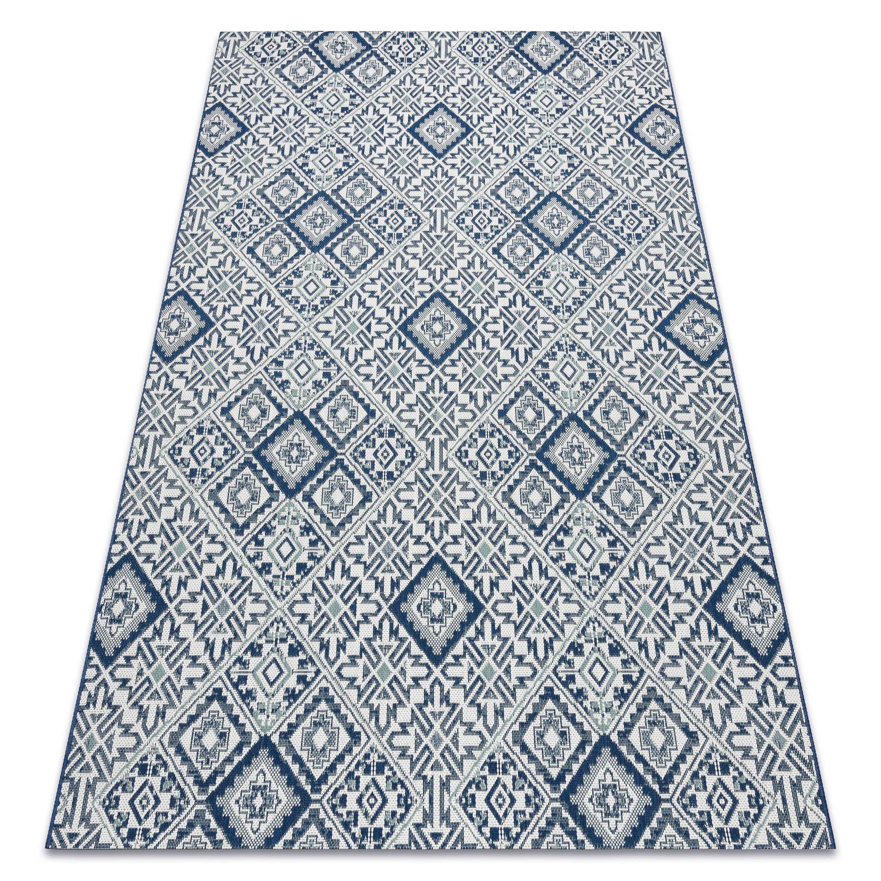 Dywan SZNURKOWY SIZAL COLOR 19247/699 Kwadraty Romby Płytki Niebieski niebieski 80x150 cm