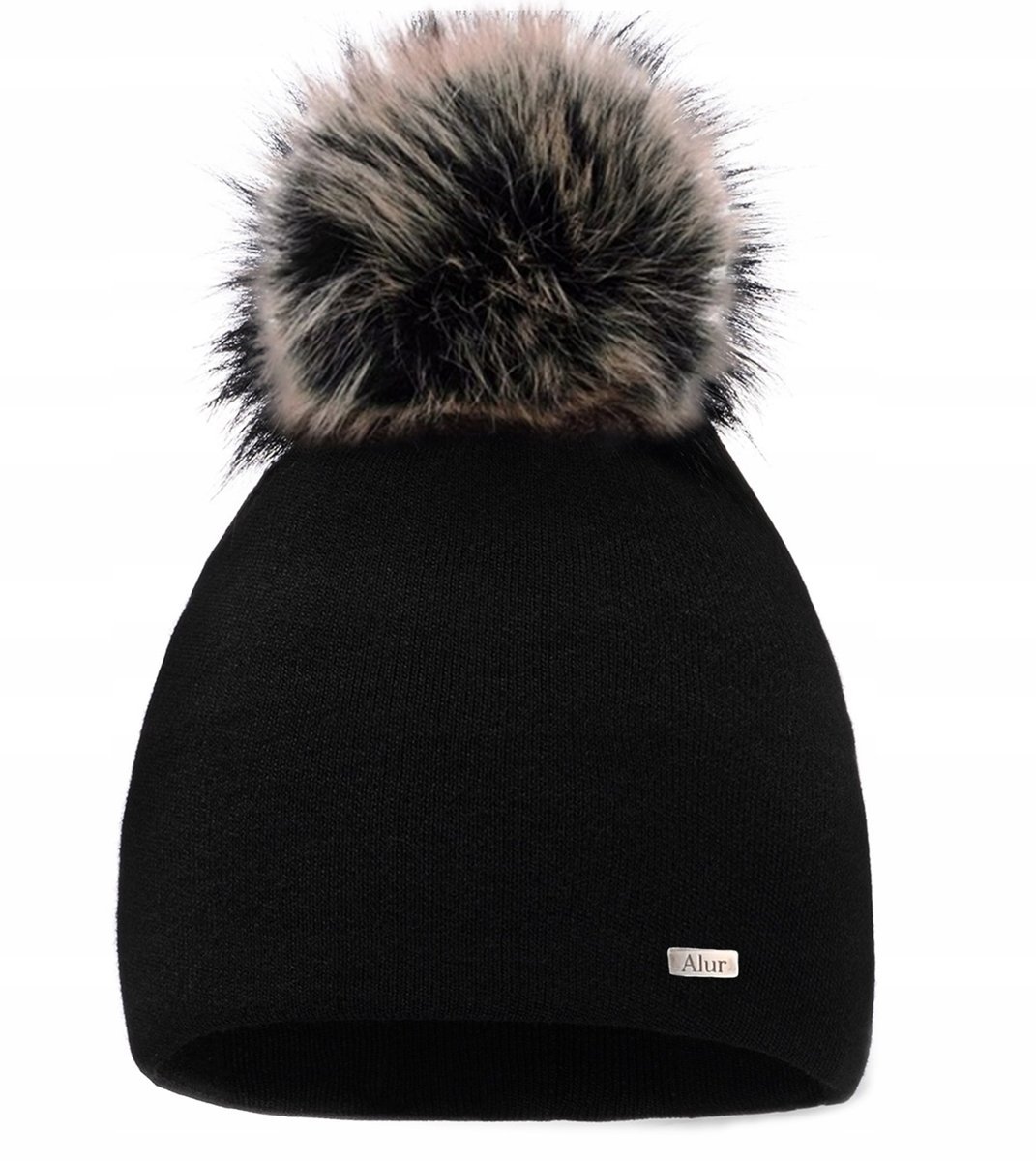 Czarna czapka podpalany pompon dwie warstwy A13