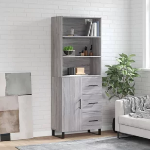vidaXL Witrynka szary dąb sonoma 69,5x34x180cm materiał drewnopochodny - Witryny - miniaturka - grafika 1