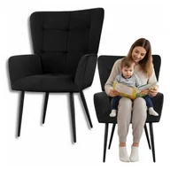 Fotele - Fotel uszak czarny do salonu tapicerowany welurowy tapicerowany - miniaturka - grafika 1