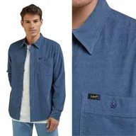 Koszule męskie - Lee LEESURE SHIRT Deep Waters SZTRUKSOWA NIEBIESKA KOSZULA REGULAR FIT M - miniaturka - grafika 1