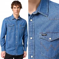 Koszule męskie - Wrangler LS WESTERN SHIRT Barrel Blue KOSZULA JEANSOWA DżINS REGULAR S - miniaturka - grafika 1