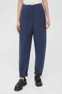 Spodnie damskie - Emporio Armani spodnie z domieszką wełny damskie kolor granatowy proste high waist - miniaturka - grafika 1
