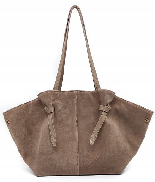 Laura Biaggi torebka damska shopper skóra naturalna zamszowa beżowa taupe