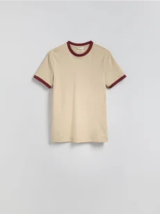 Reserved - Bawełniany t-shirt slim fit - beżowy - Koszulki męskie - miniaturka - grafika 1